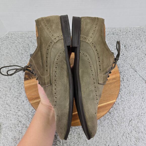 Saks Fifth Avenue Taupe Brown Suede Wingtip Full Brogue Casual Oxford Mens 10.5 - Picture 8 of 15
